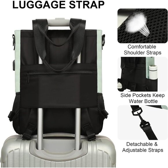 Women Green Tote Laptop Travel Backpack Work Nurse Teacher Backpack 15.6-Inch main image 6